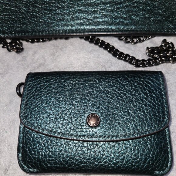Coach Bowery Leather Crossbody in Metallic Ivy/ Dark Gunmetal w Cardholder EUC - Picture 6 of 9